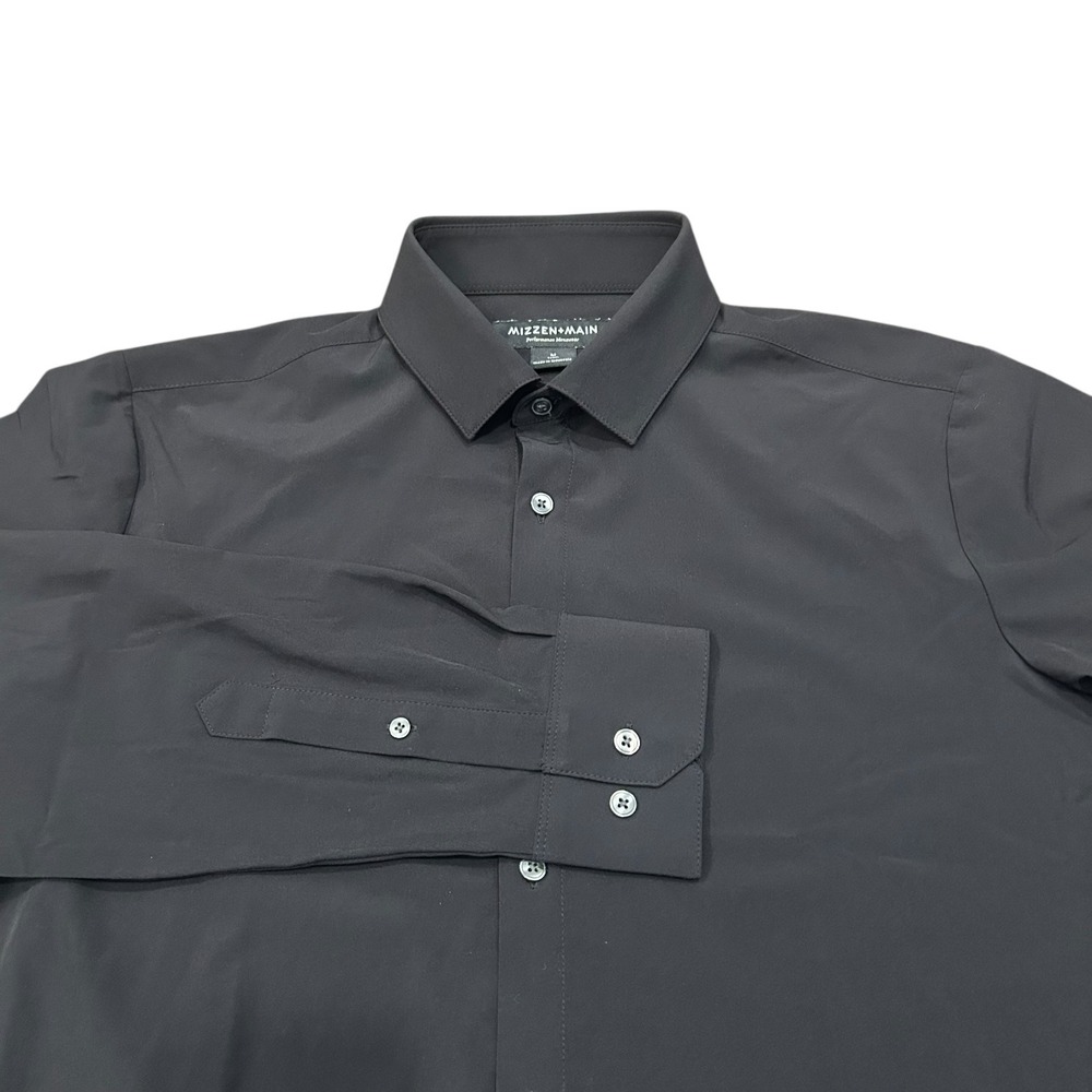 MIZZEN+MAIN‎ Leeward Dress Shirt Performance Trim Fit Black Long Sleeve Medium